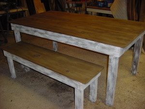 Rustic Hand Built Farm Table w/ Matching Bench