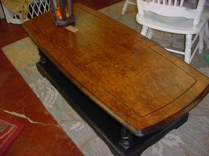 24" x 54" Stained Top Coffee Table w/ Distressed Black Base