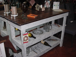 10 Bottle - 2 Shelf Wine Bar- Buffet Bar w/ Distressed Solid Oak Top