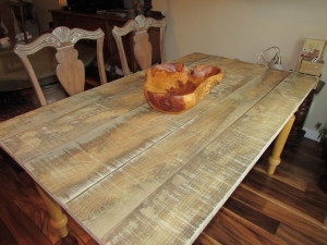 Unfinished Rough Ash Top Table In Customer's Home at Delivery