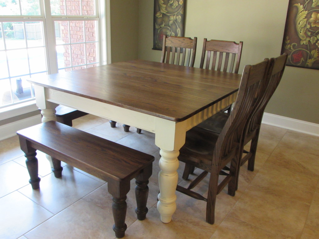 54" SQUARE FARM HOUSE TABLE w/ MATCHING BENCHES and CHAIRS