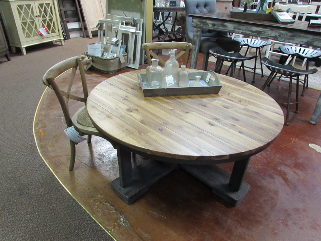 42" ROUND COFFEE TABLE (ALL WOOD w/ METAL BAND)